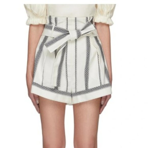 Acler Pants - Acler RRP$295 'kingsway' Belted Diamond Grid Stripe Shorts white, grey/blue (6)